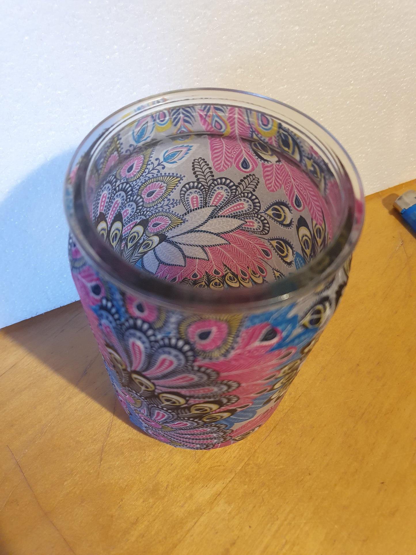 Medium Pink Purple Feather Hand Decorated Candle Storage Jar Pen Pot Home Decor Gift