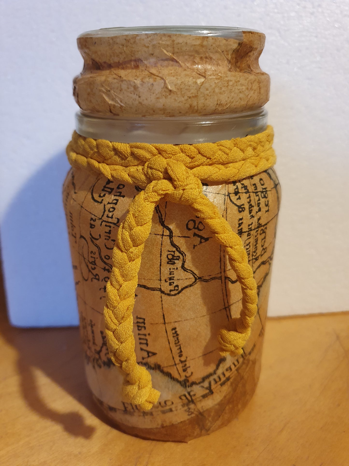 Medium Vintage Map Hand Decorated Candle Storage Jar With Lid Home Decor Gift