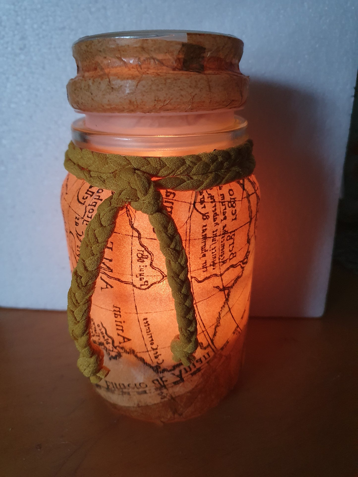 Medium Vintage Map Hand Decorated Candle Storage Jar With Lid Home Decor Gift