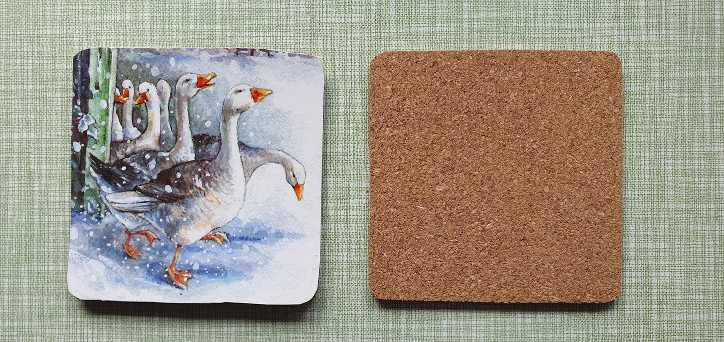 Single Mix And Match Coaster Geese Snow Christmas Home Decor Gift