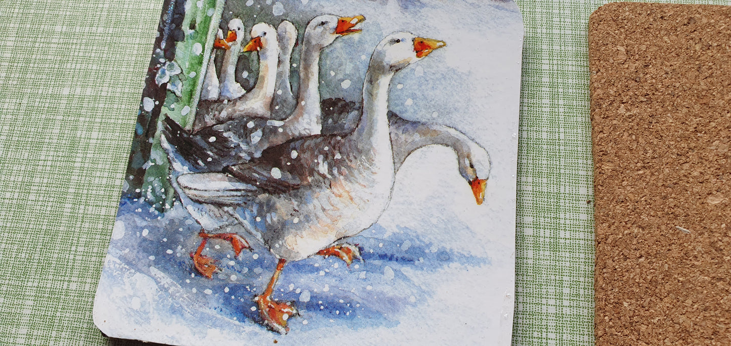 Single Mix And Match Coaster Geese Snow Christmas Home Decor Gift