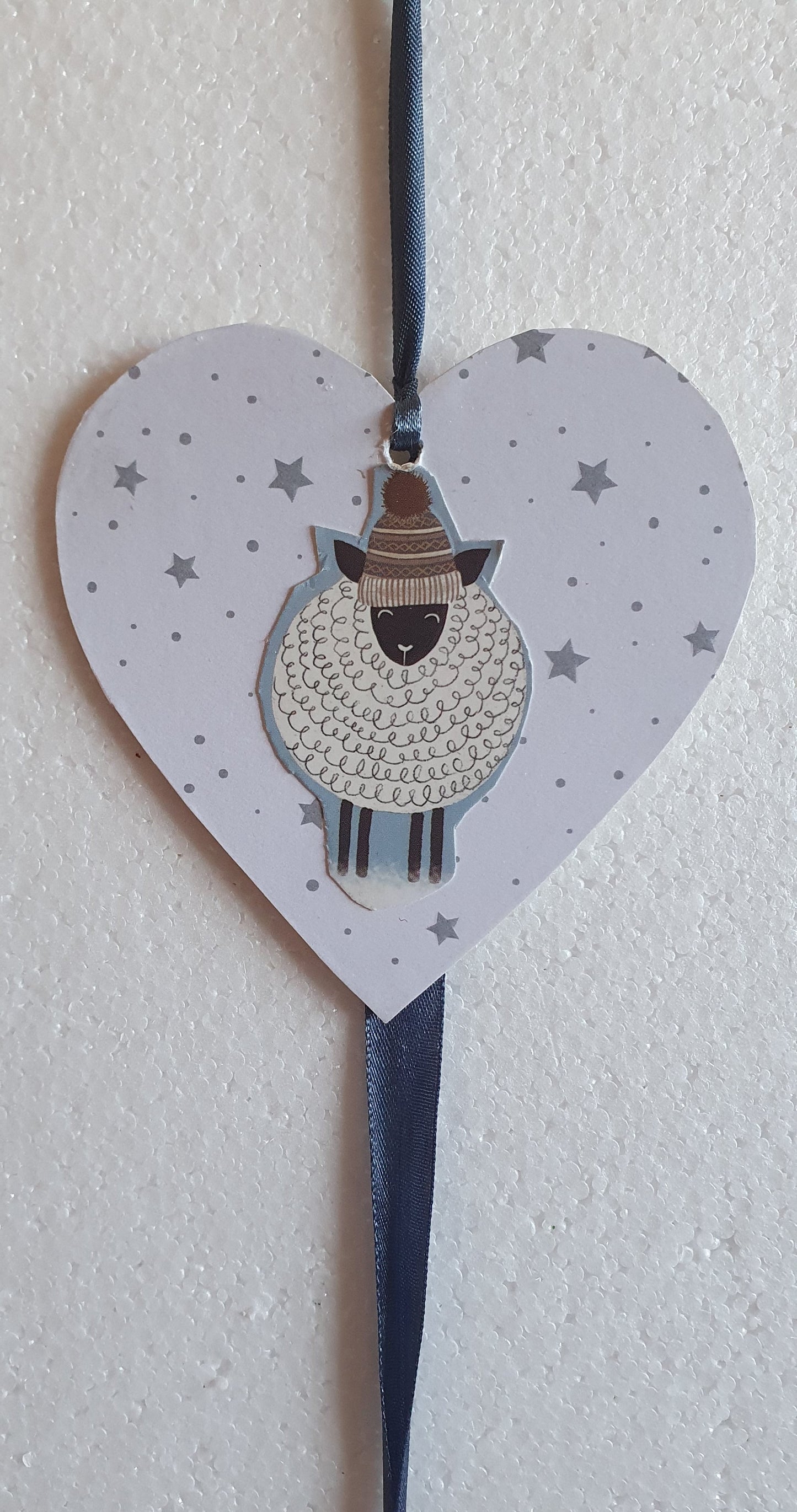 Decoupage Star And Sheep Grey Blue Wall Hanging Home Decor Gift