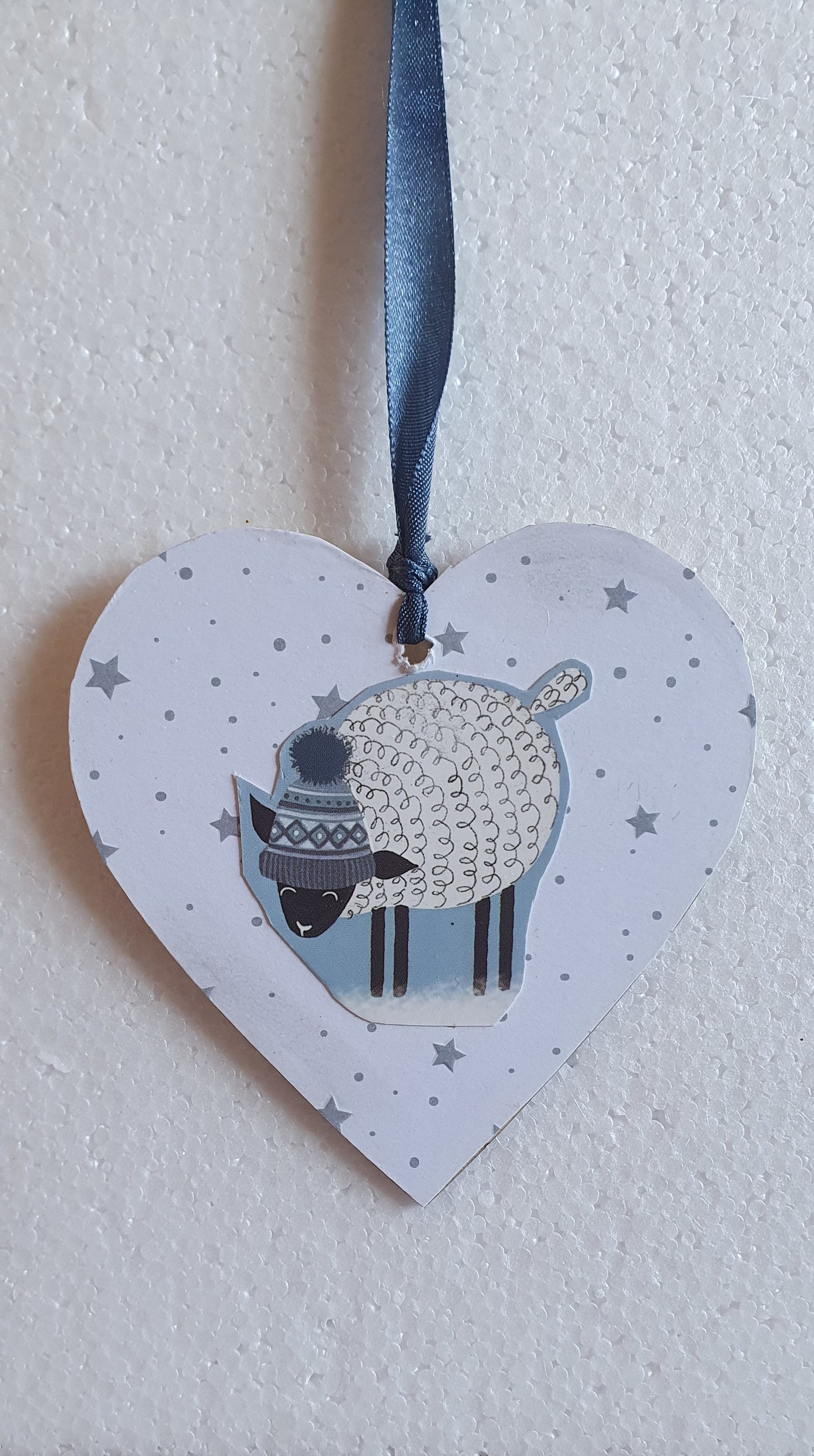 Decoupage Star And Sheep Grey Blue Wall Hanging Home Decor Gift