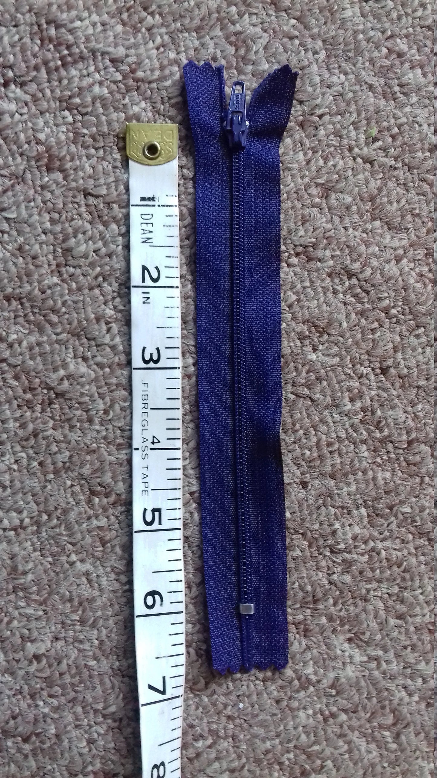 Purple nylon zip 6 inch (15cm) closed end