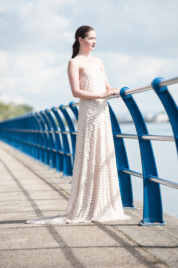 Nude Pink Frill Bridal Wedding Dress With Train