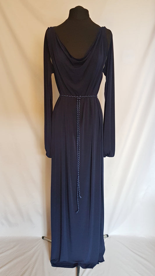 Navy Blue Long Sleeve Grecian Drape Dress