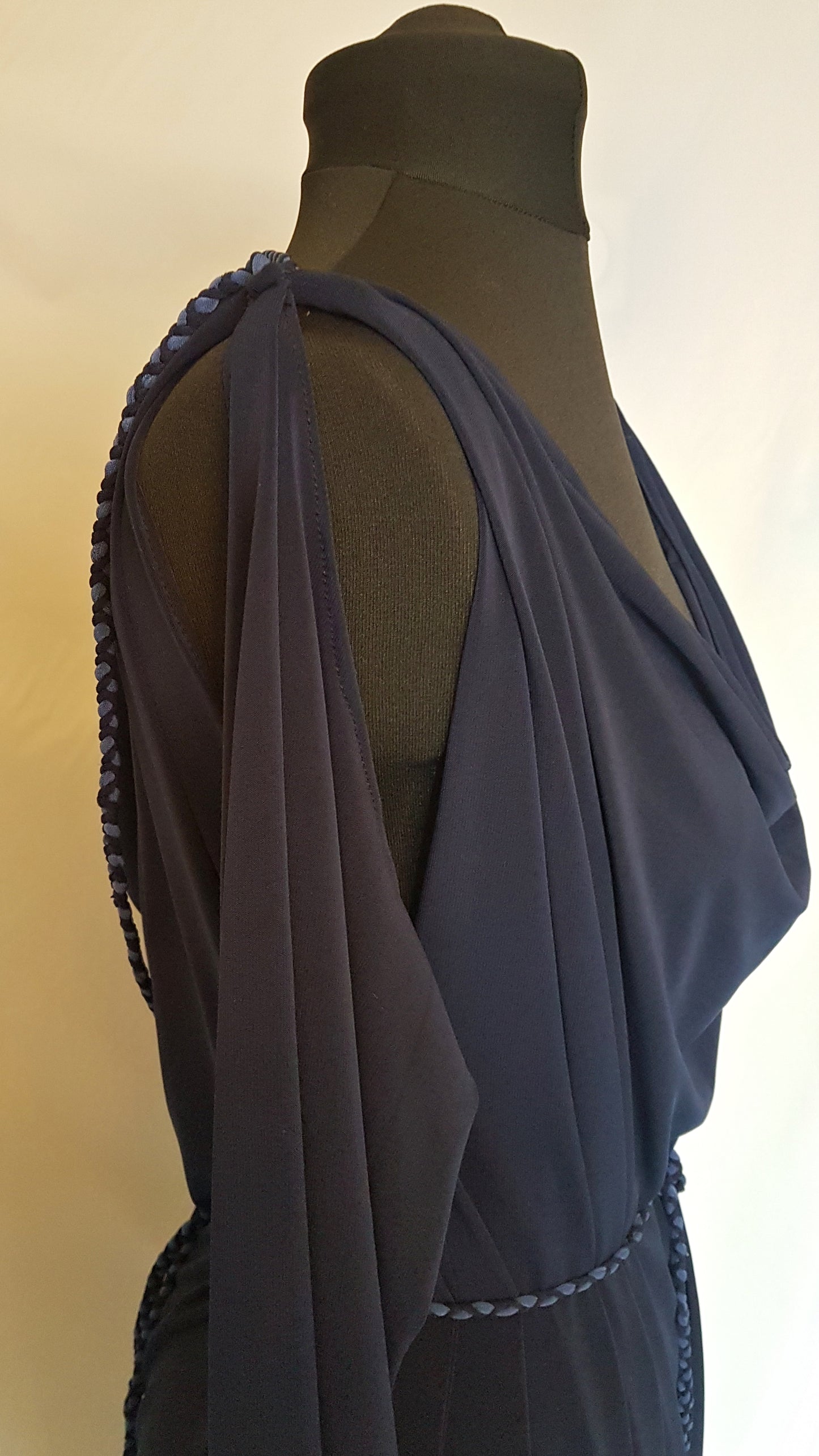 Navy Blue Long Sleeve Grecian Drape Dress