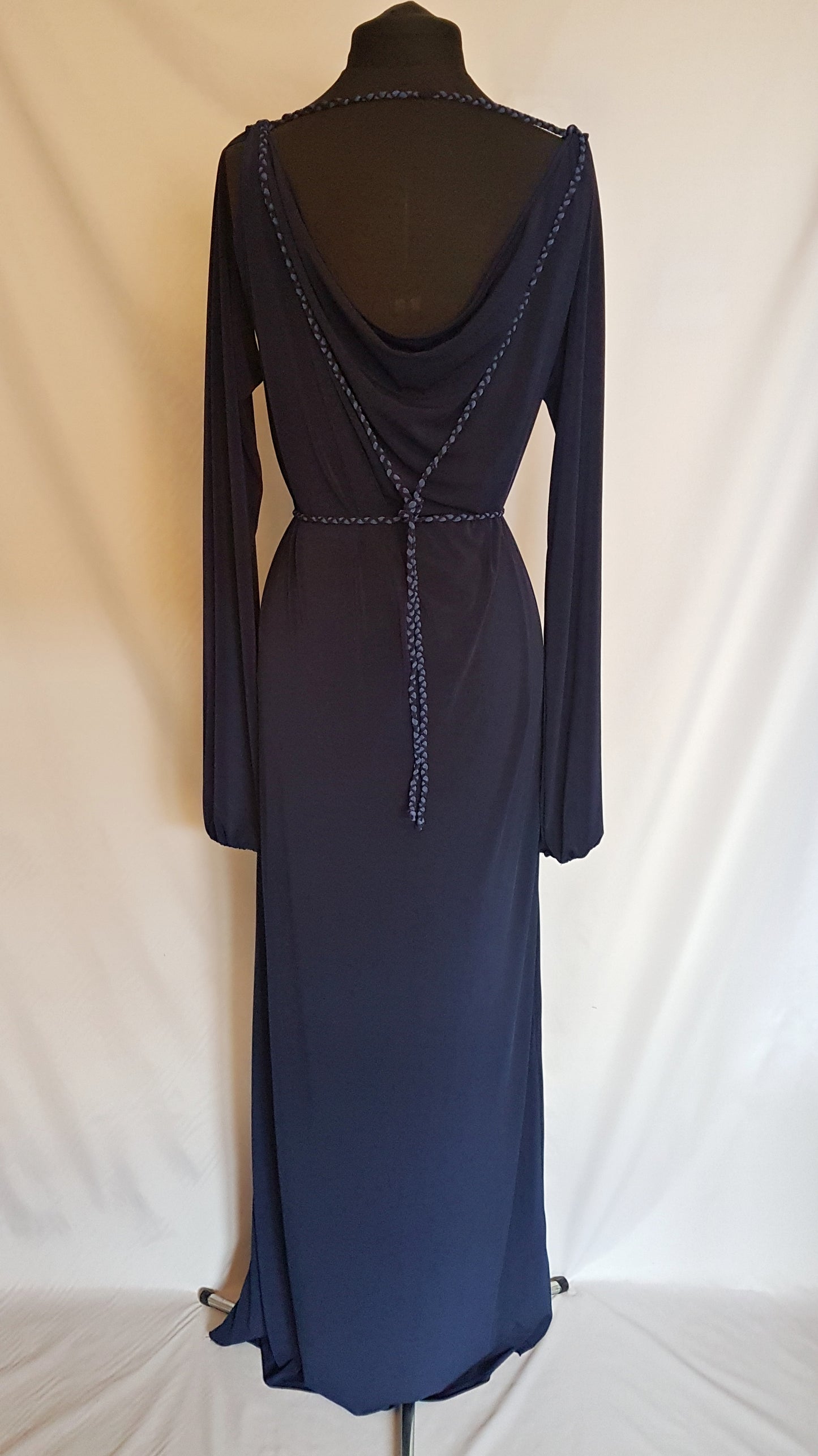 Navy Blue Long Sleeve Grecian Drape Dress