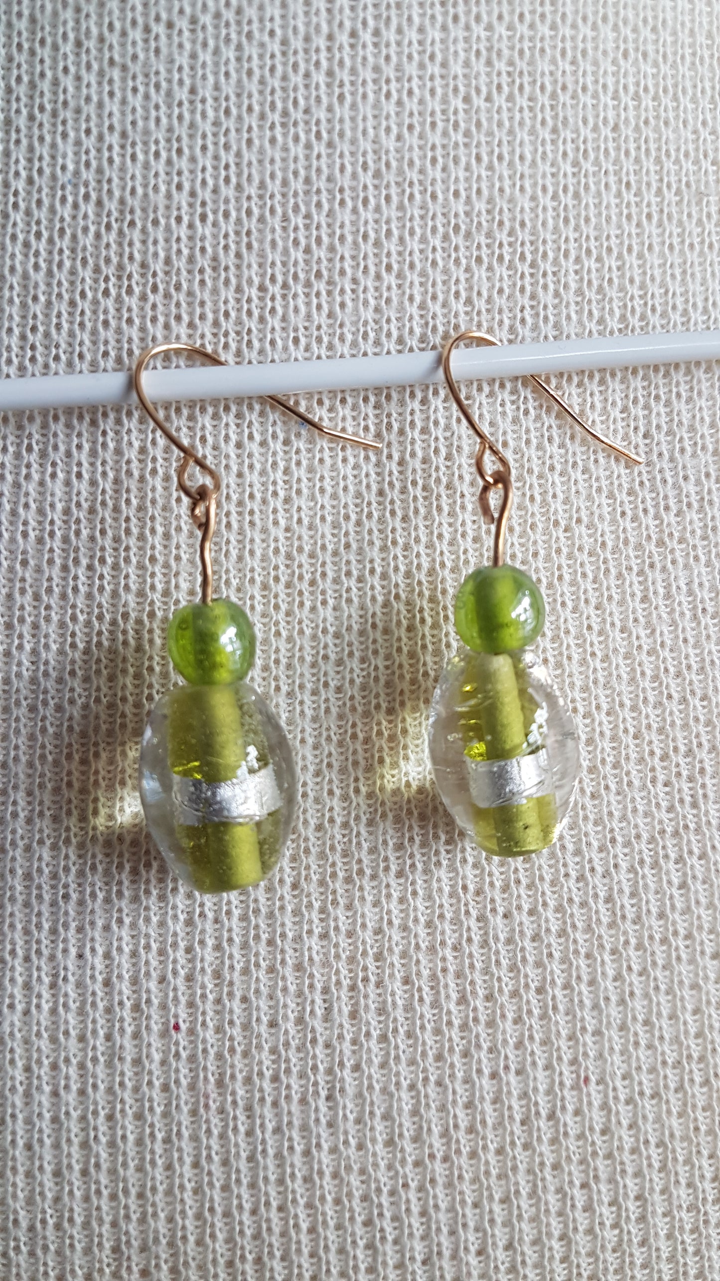 Silver And Green Bead Gold Earrings