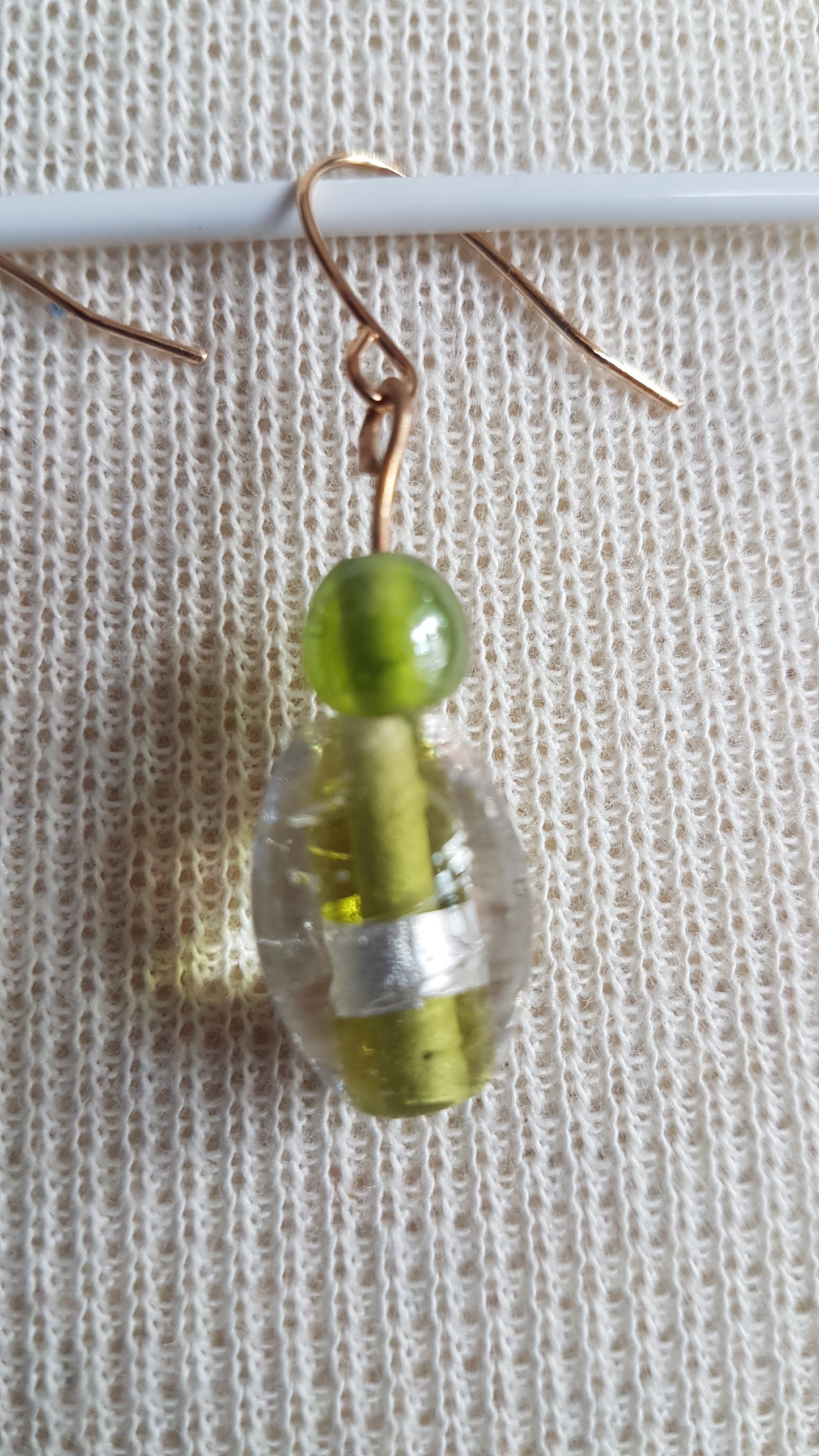 Silver And Green Bead Gold Earrings