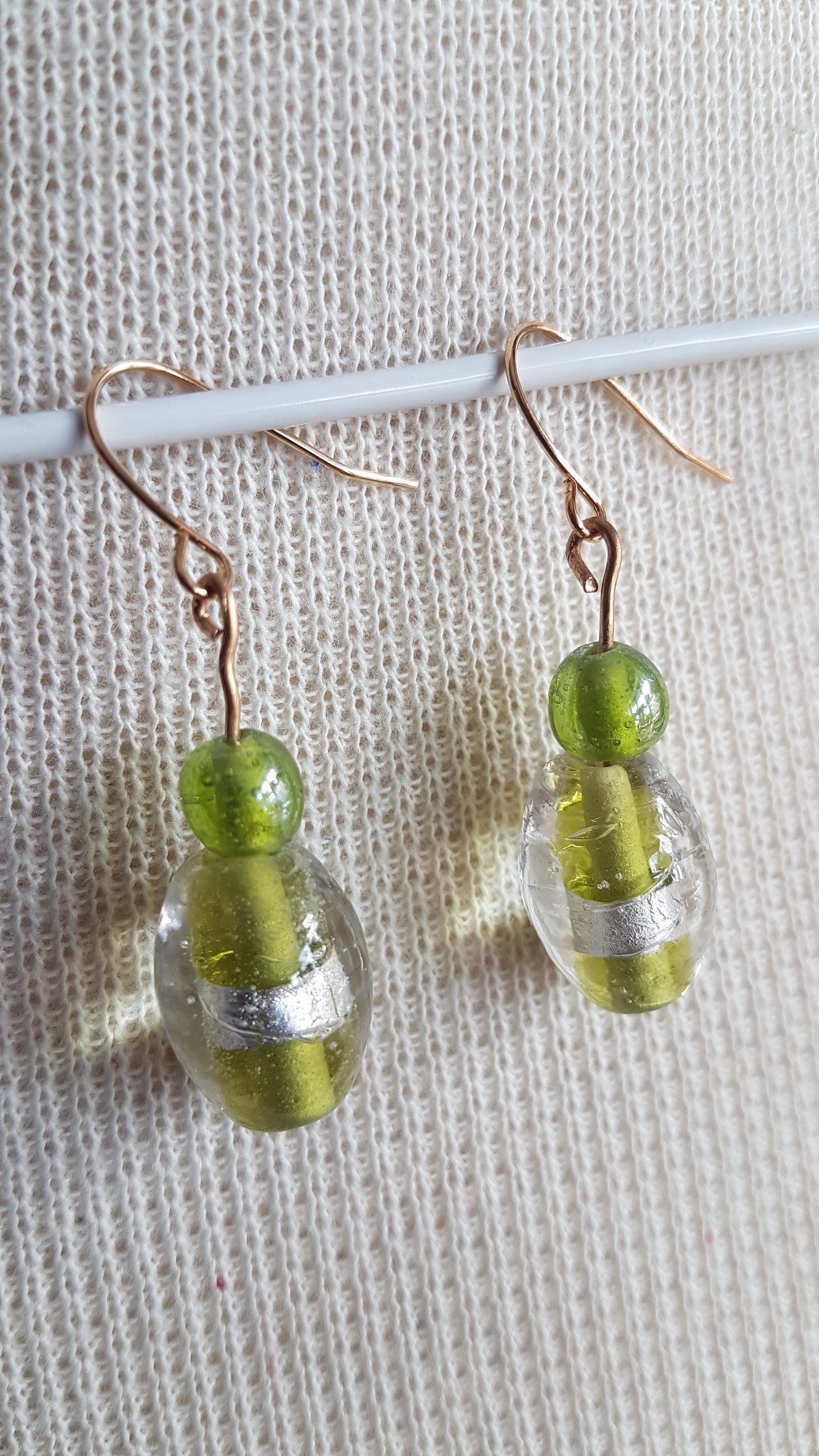 Silver And Green Bead Gold Earrings