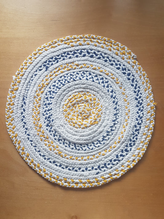 Handmade Coaster Centrepiece, Winter Theme Ivory Blue Yellow