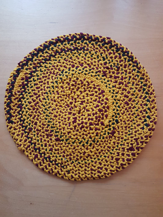 Handmade Coaster Centrepiece, Burgundy, Green, Yellow