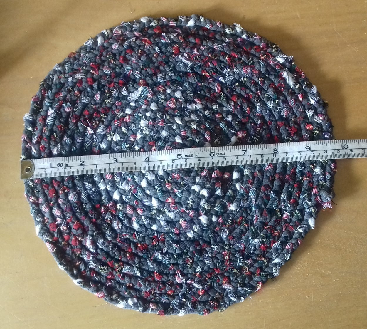 Handmade Braided Coaster Grey Red White Tartan