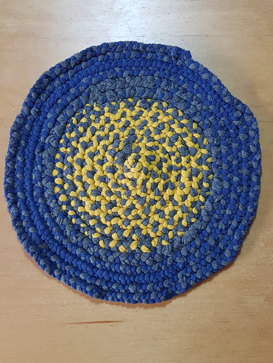 Handmade Round Coaster Blue, Grey, Yellow