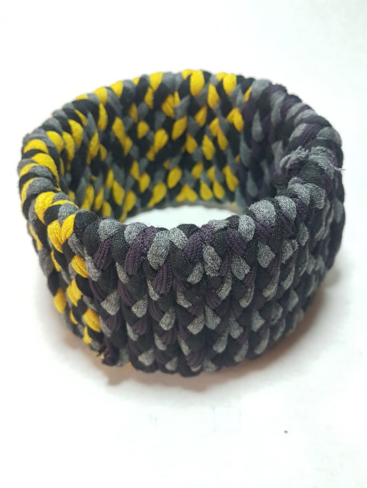 Black Grey Yellow Braided Chunky Bangle LARGE