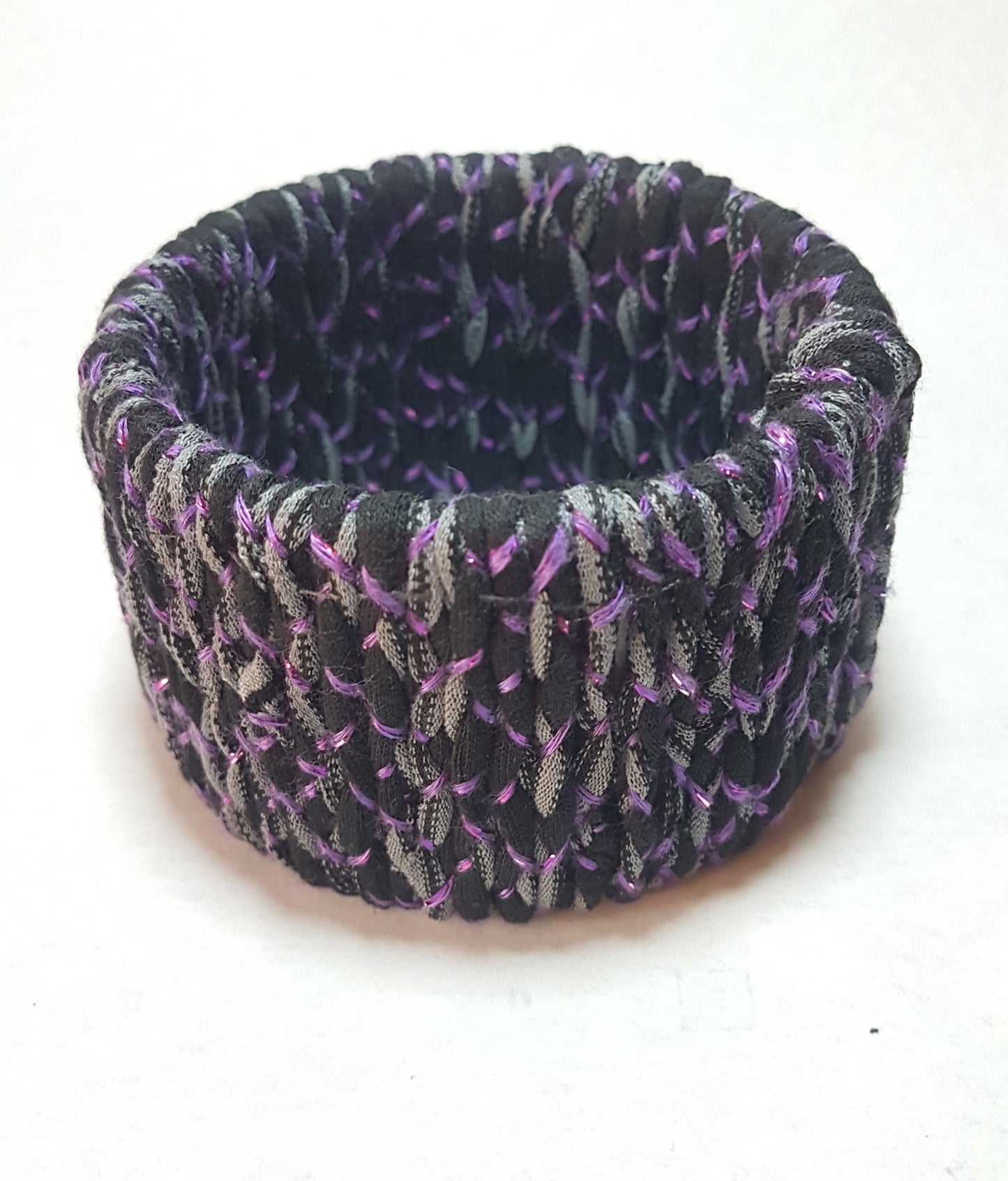 Black Grey Purple Braided Chunky Bangle LARGE