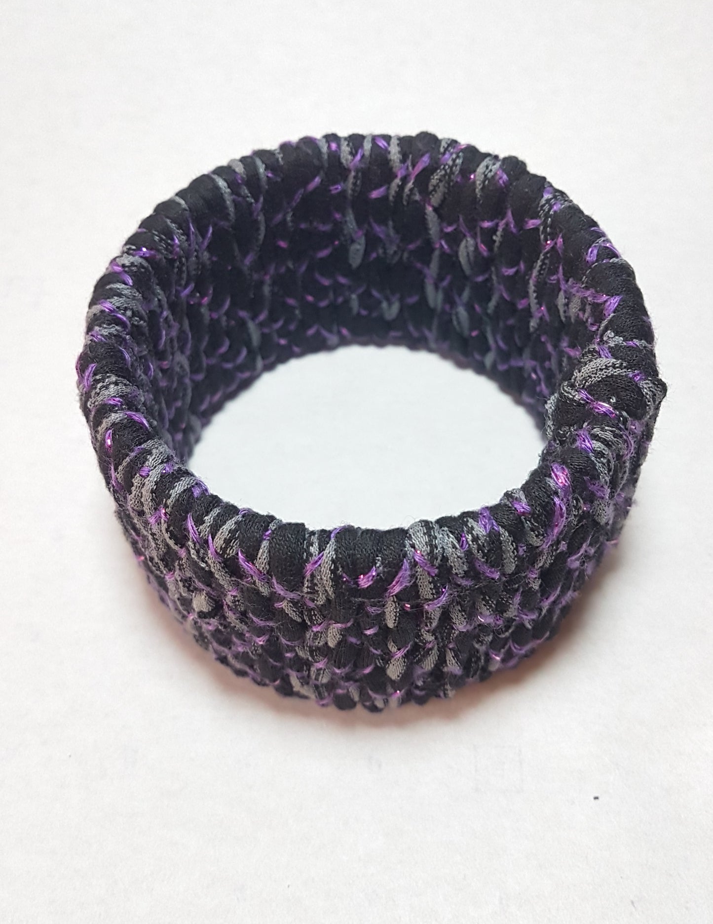 Black Grey Purple Braided Chunky Bangle LARGE