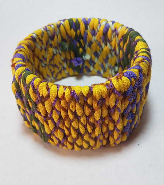 Purple Green Yellow Braided Chunky Bangle LARGE