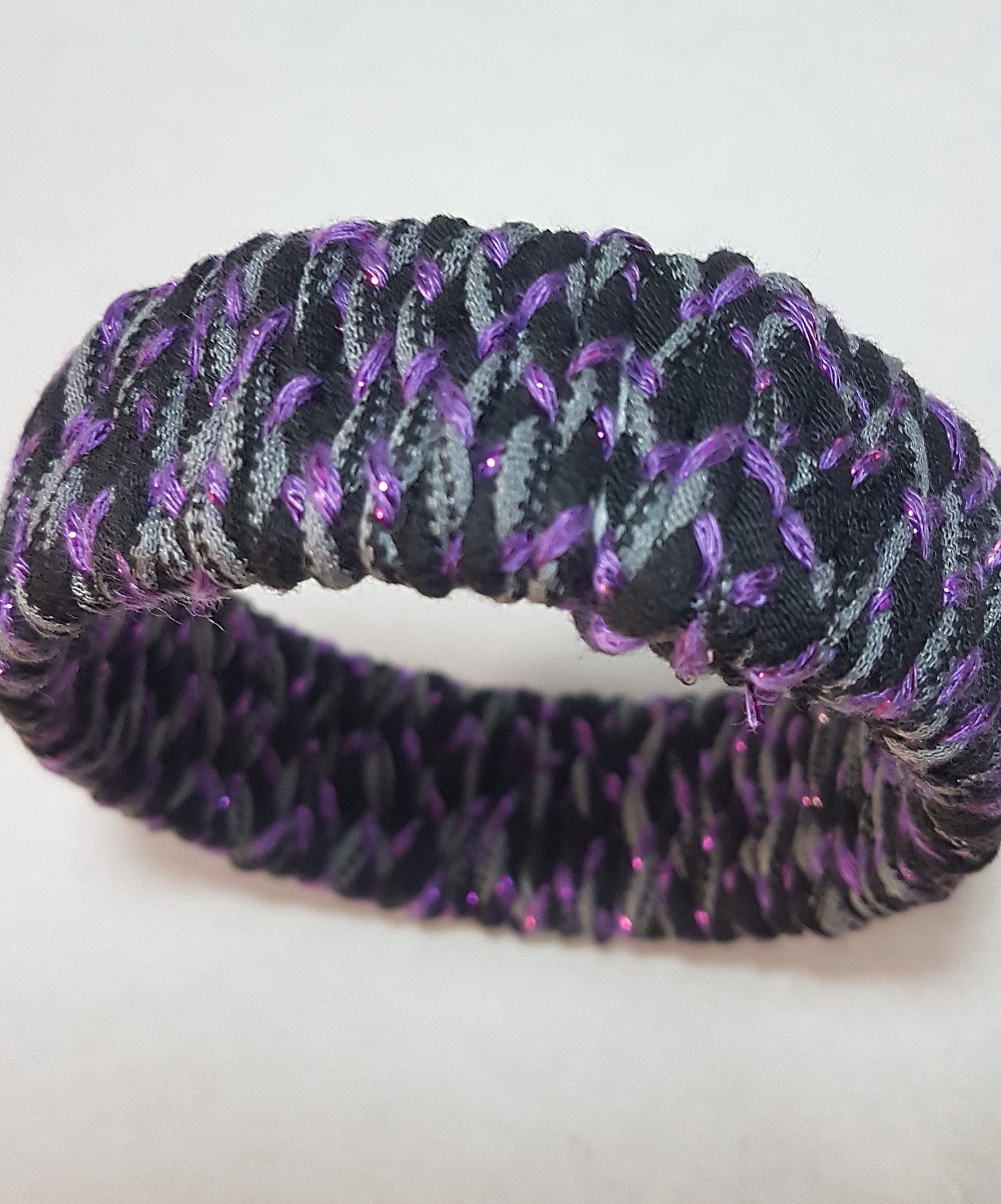 Black Purple Grey Braided Chunky Bangle SMALL