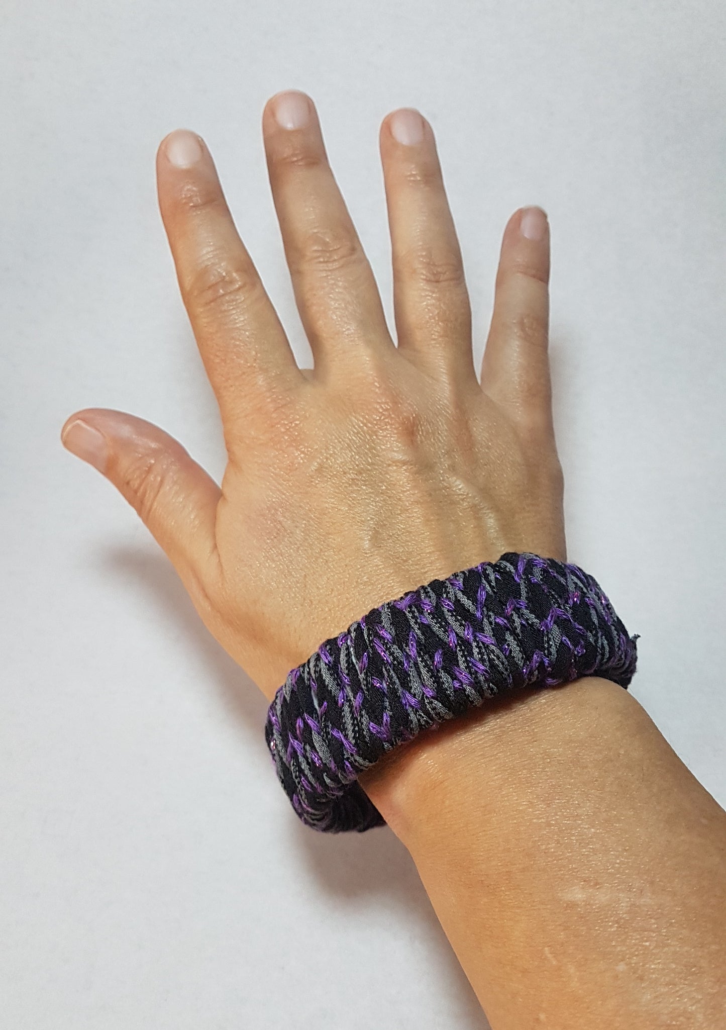 Black Purple Grey Braided Chunky Bangle SMALL