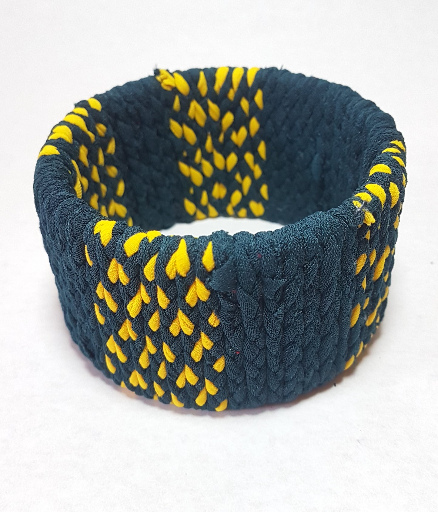 Dark Green Yellow Braided Chunky Bangle LARGE