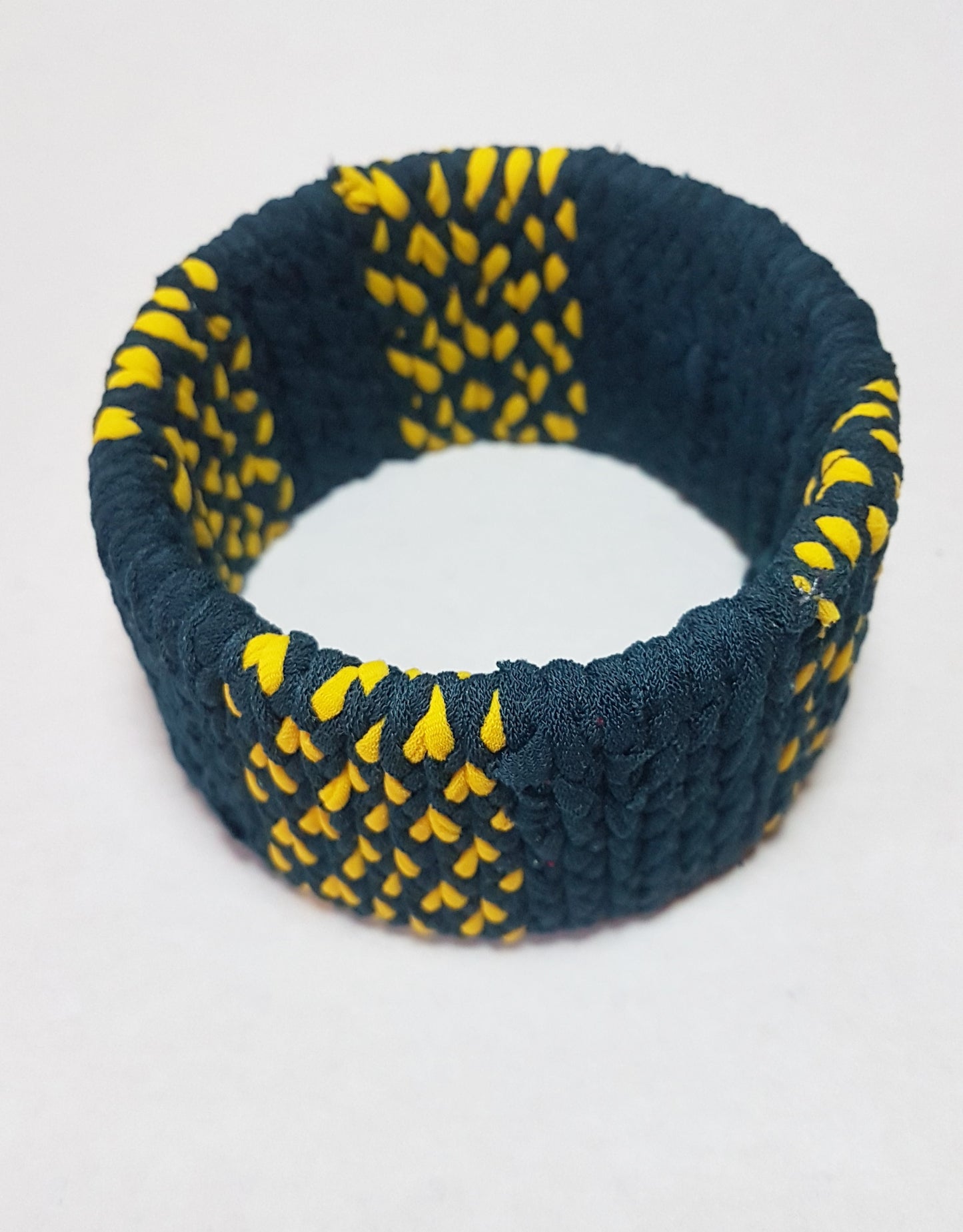 Dark Green Yellow Braided Chunky Bangle LARGE