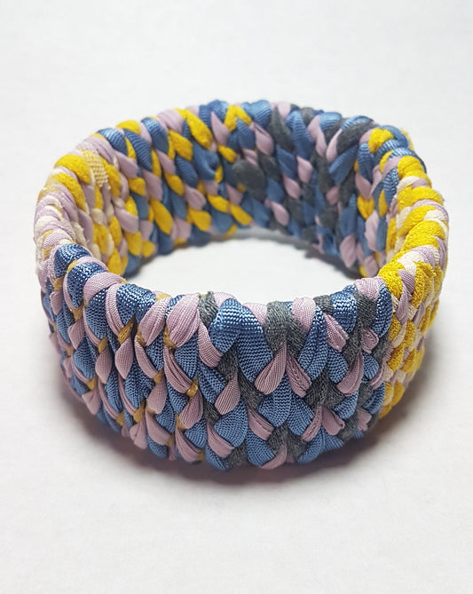 Blue Dusky Pink Cream Yellow Braided Chunky Bangle MEDIUM