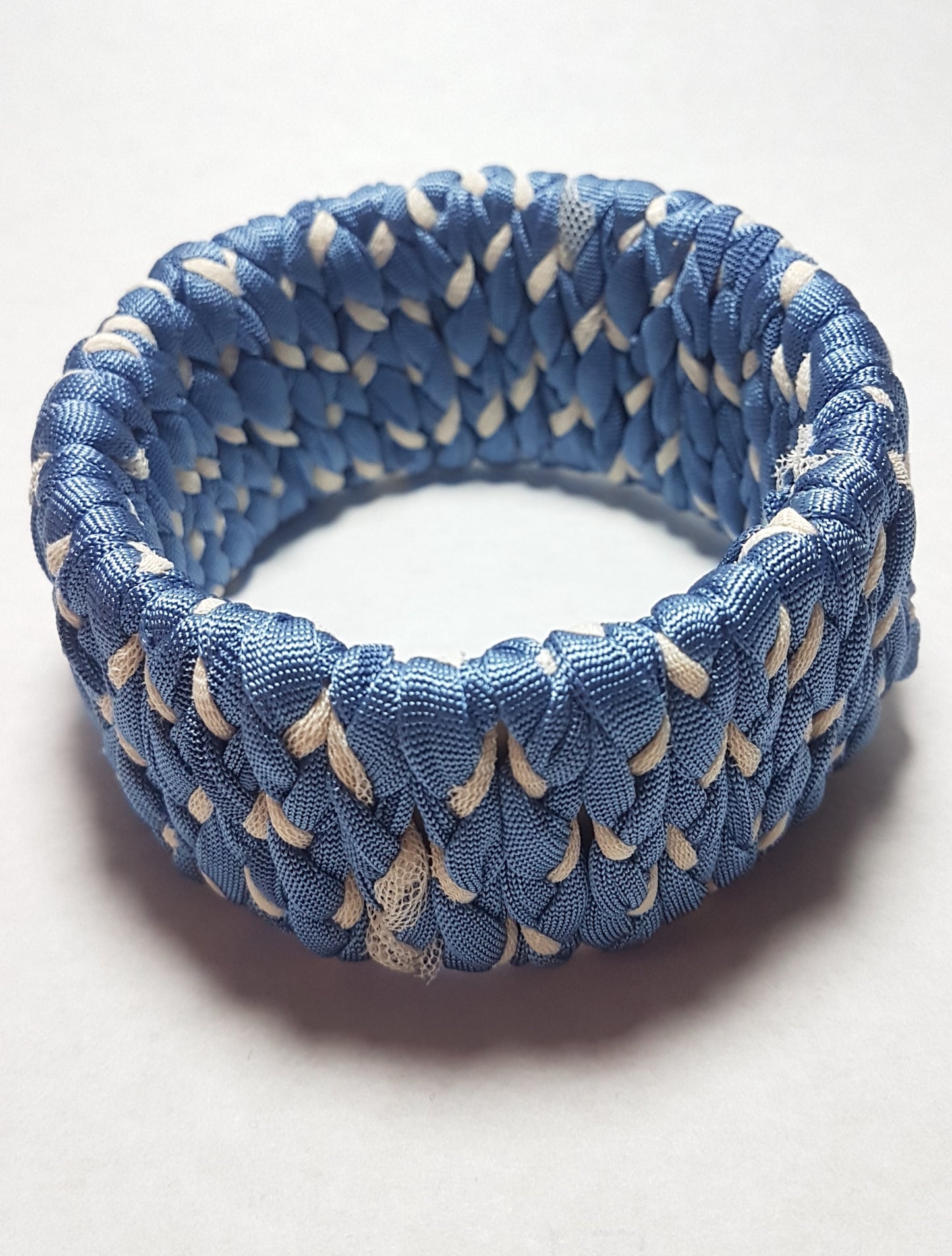 Blue Cream Braided Chunky Bangle MEDIUM