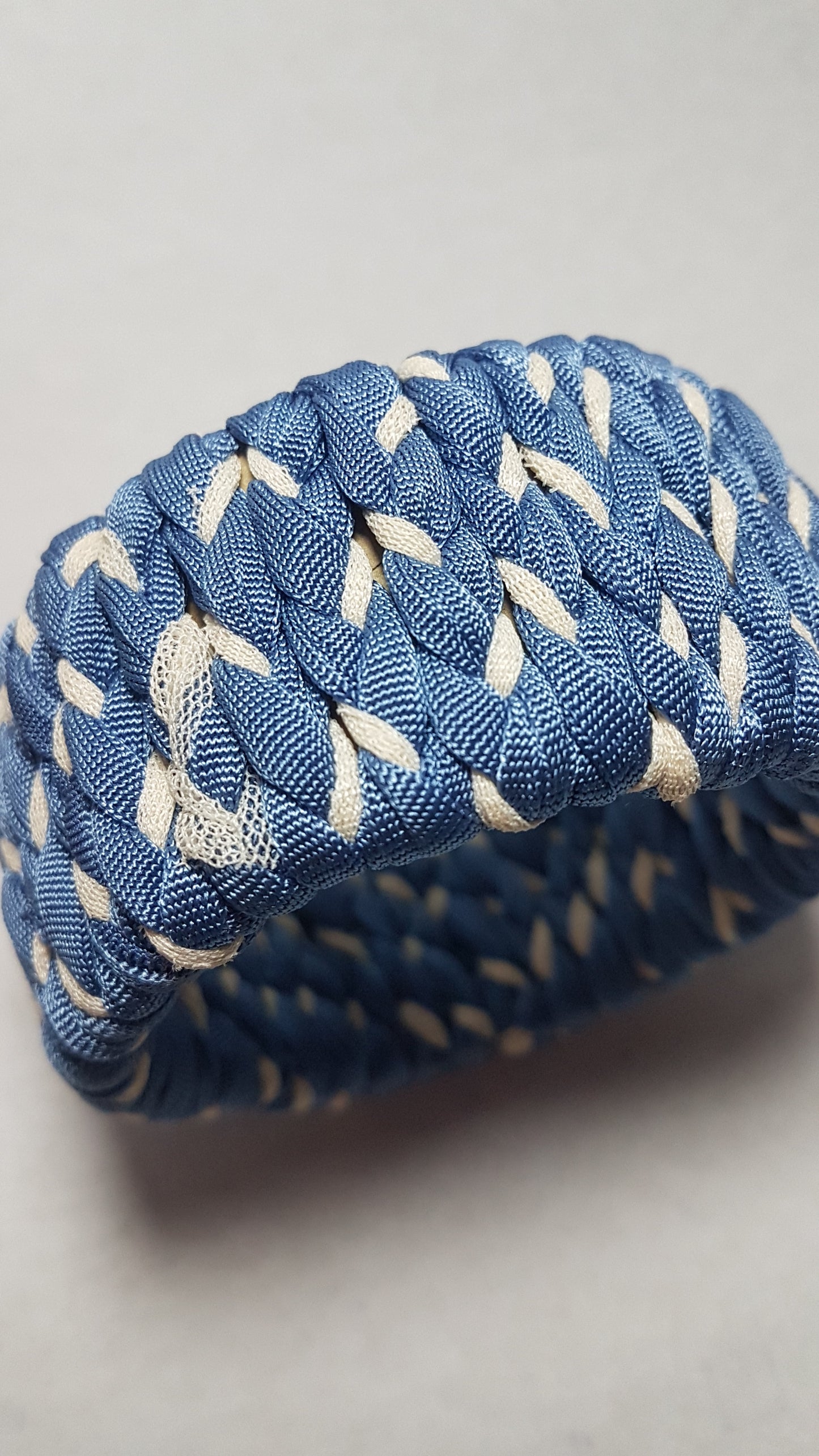 Blue Cream Braided Chunky Bangle MEDIUM