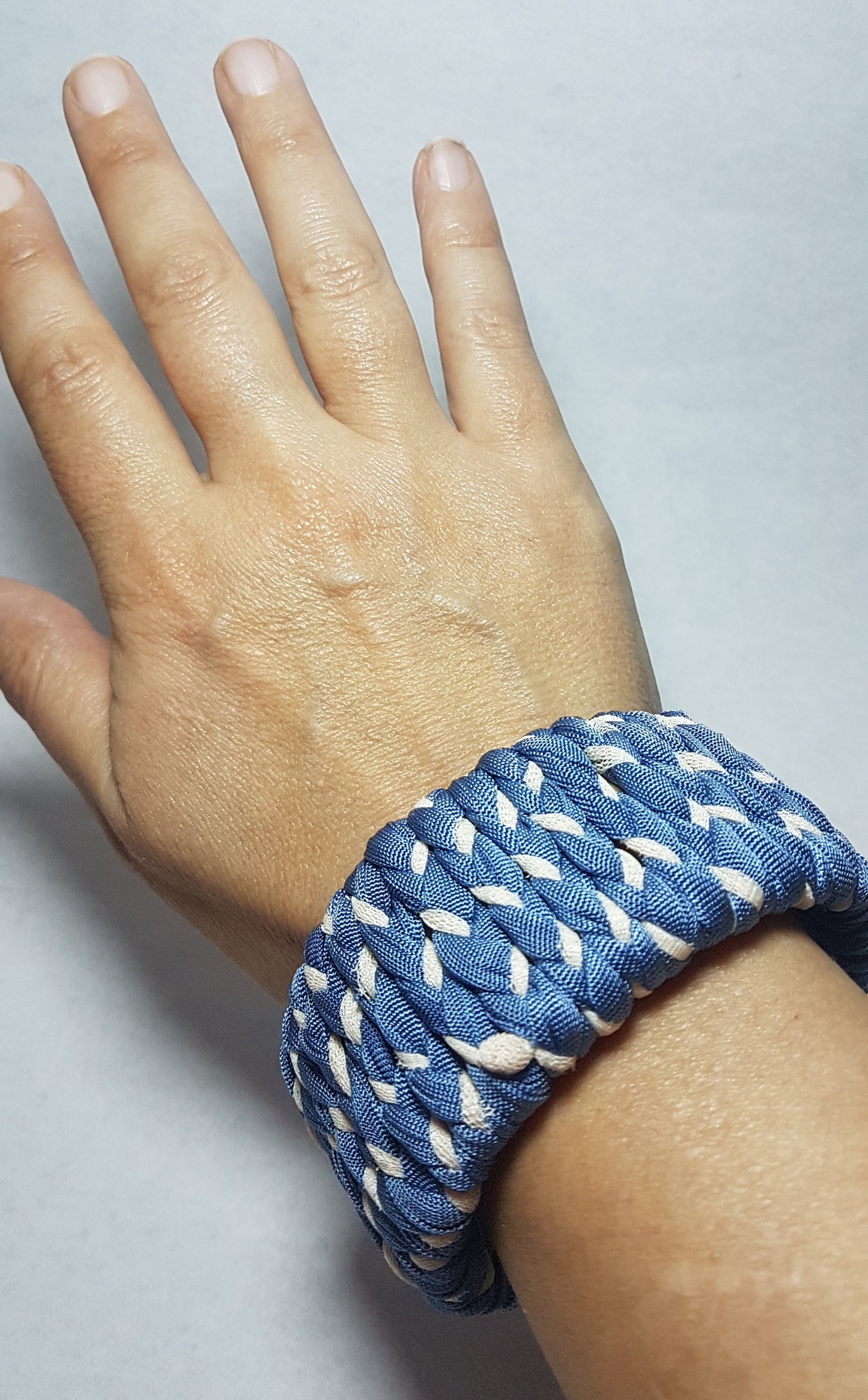 Blue Cream Braided Chunky Bangle MEDIUM