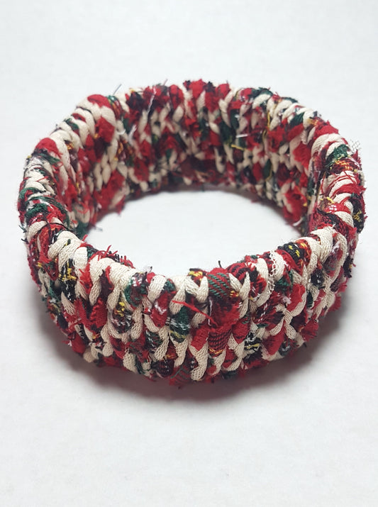 Red Green Cream Braided Chunky Bangle MEDIUM