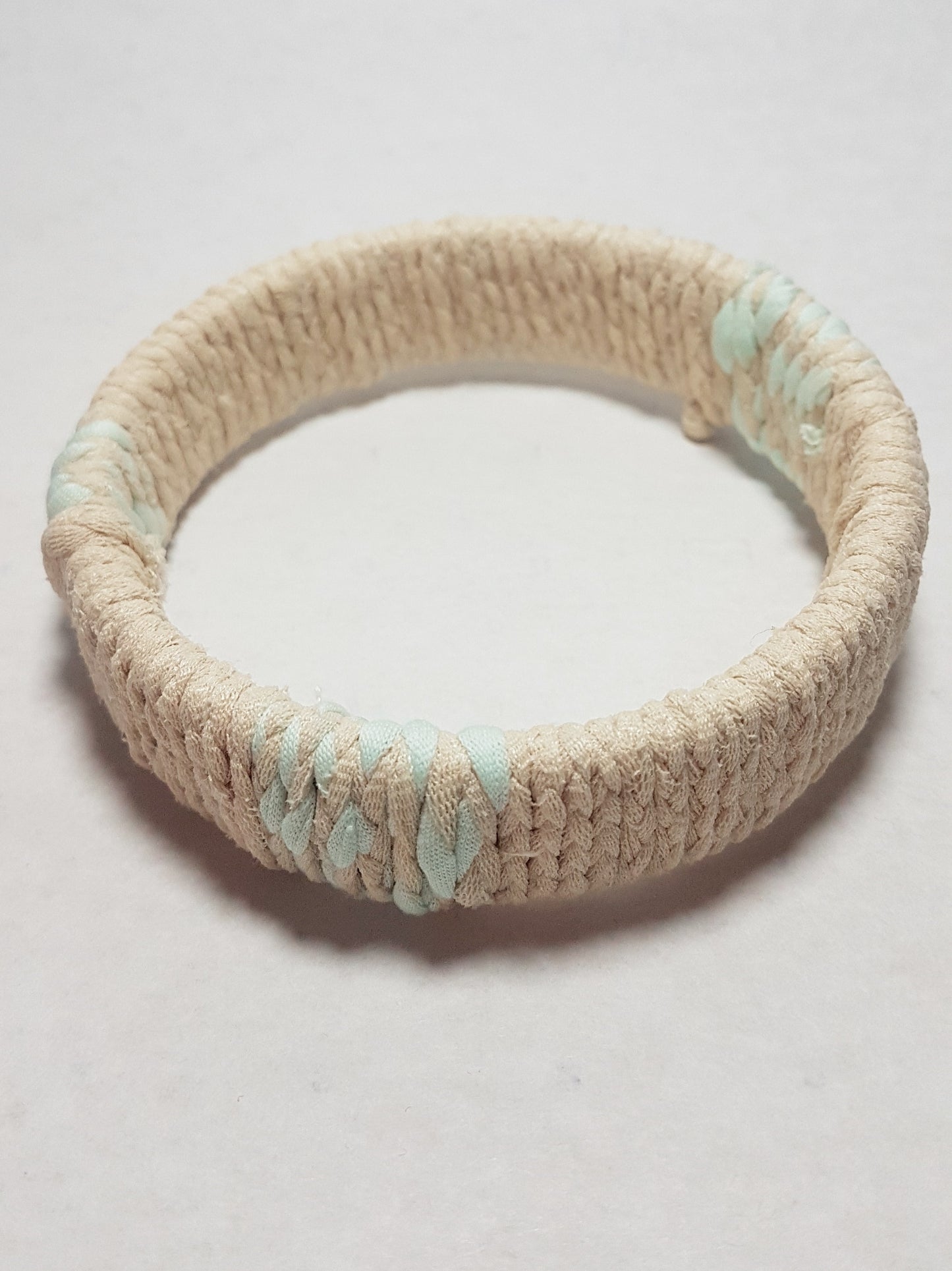 Cream Pastel Green Braided Chunky Bangle EXTRA SMALL