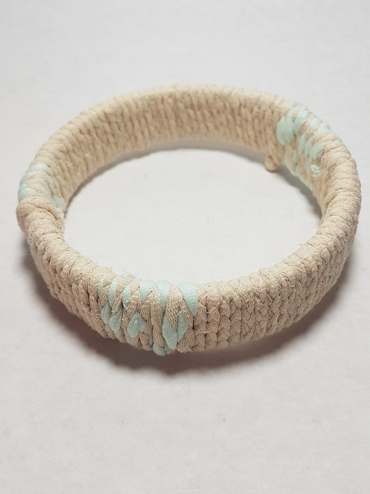 Cream Pastel Green Braided Chunky Bangle EXTRA SMALL