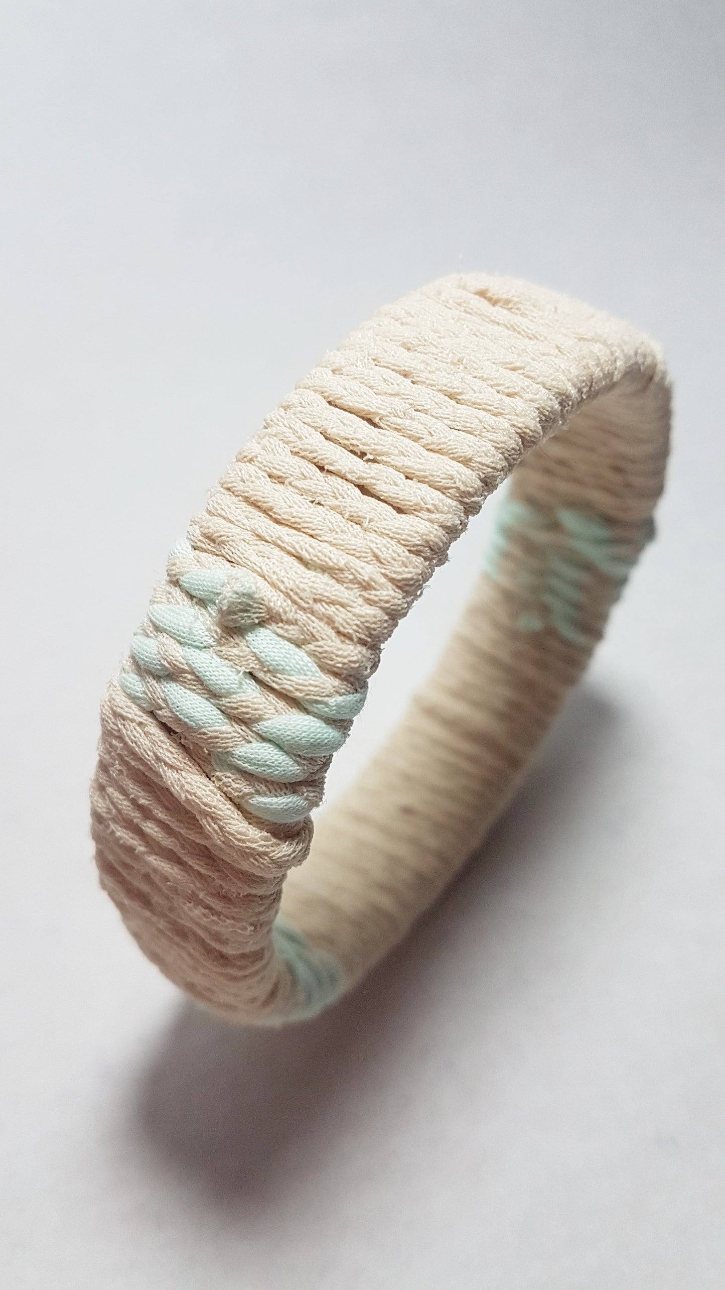 Cream Pastel Green Braided Chunky Bangle EXTRA SMALL