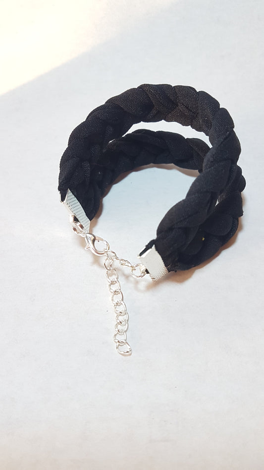 Black Braided Two Strand Silver Bracelet