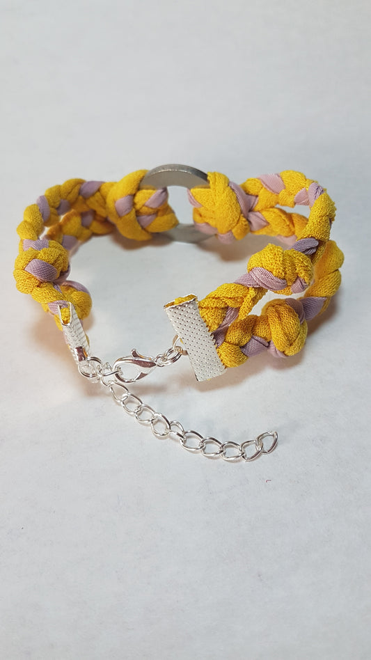 Yellow Pink Braided Two Strand Silver Bracelet