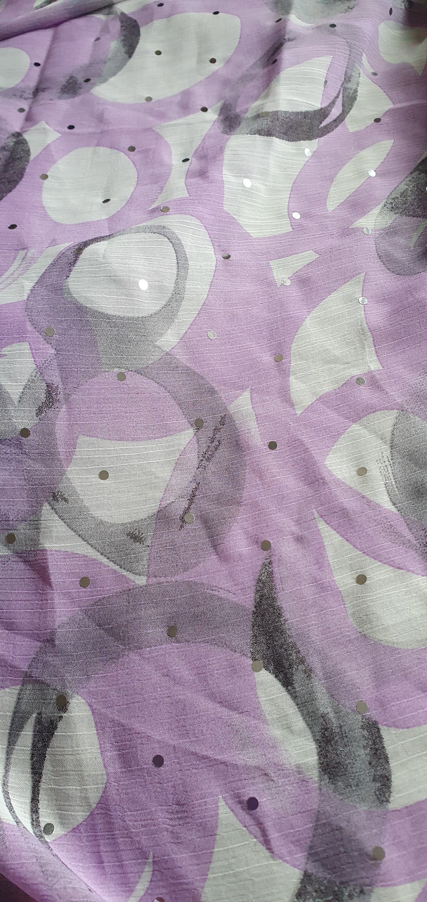 Semi See Through Purple Pattern And Sequin Fabric Remnant