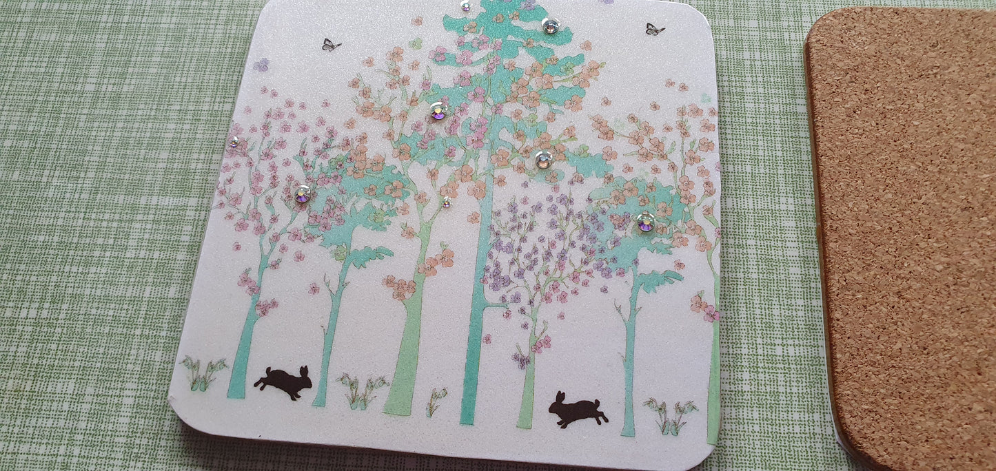 Single Mix And Match Coaster Spring Easter Rabbits Bunnies Hares Home Decor Gift