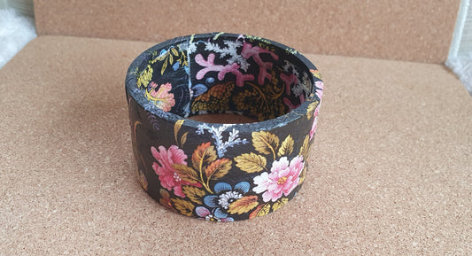 Black Marine Flowers Decoupage Chunky Bangle