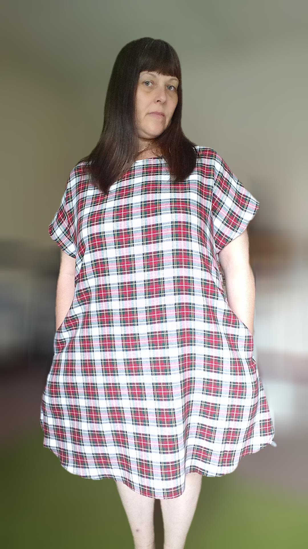 Relaxed Fit T Shirt Dress - White Tartan UK 16