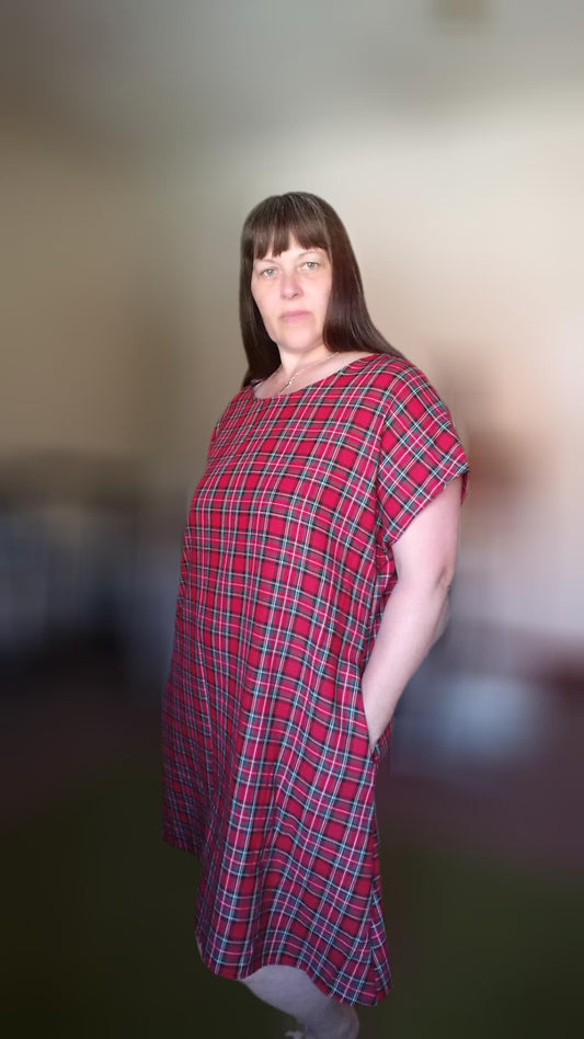 Relaxed Fit T Shirt Dress - Red Tartan UK 16