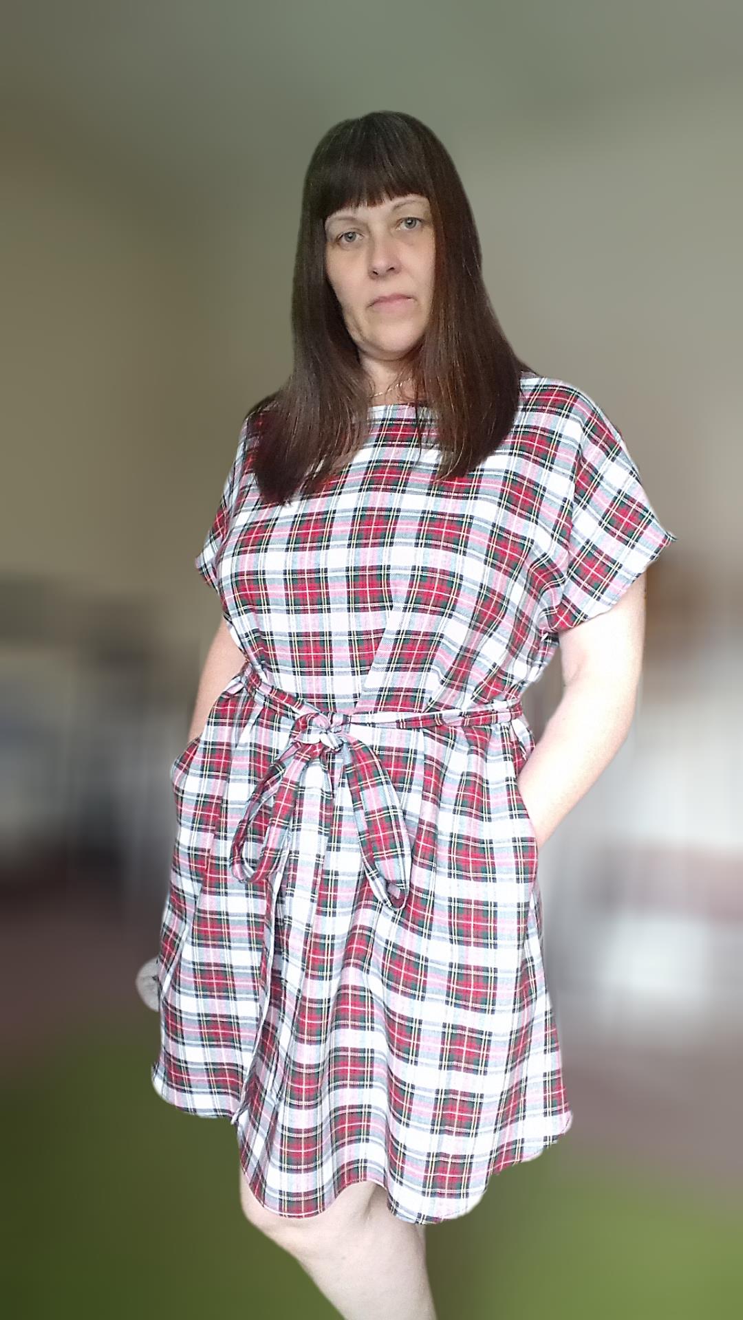 Relaxed Fit T Shirt Dress - White Tartan UK 16