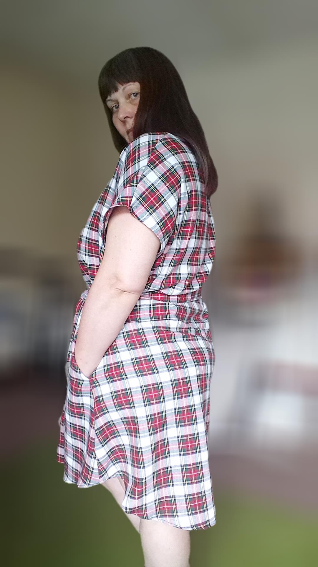 Relaxed Fit T Shirt Dress - White Tartan UK 16