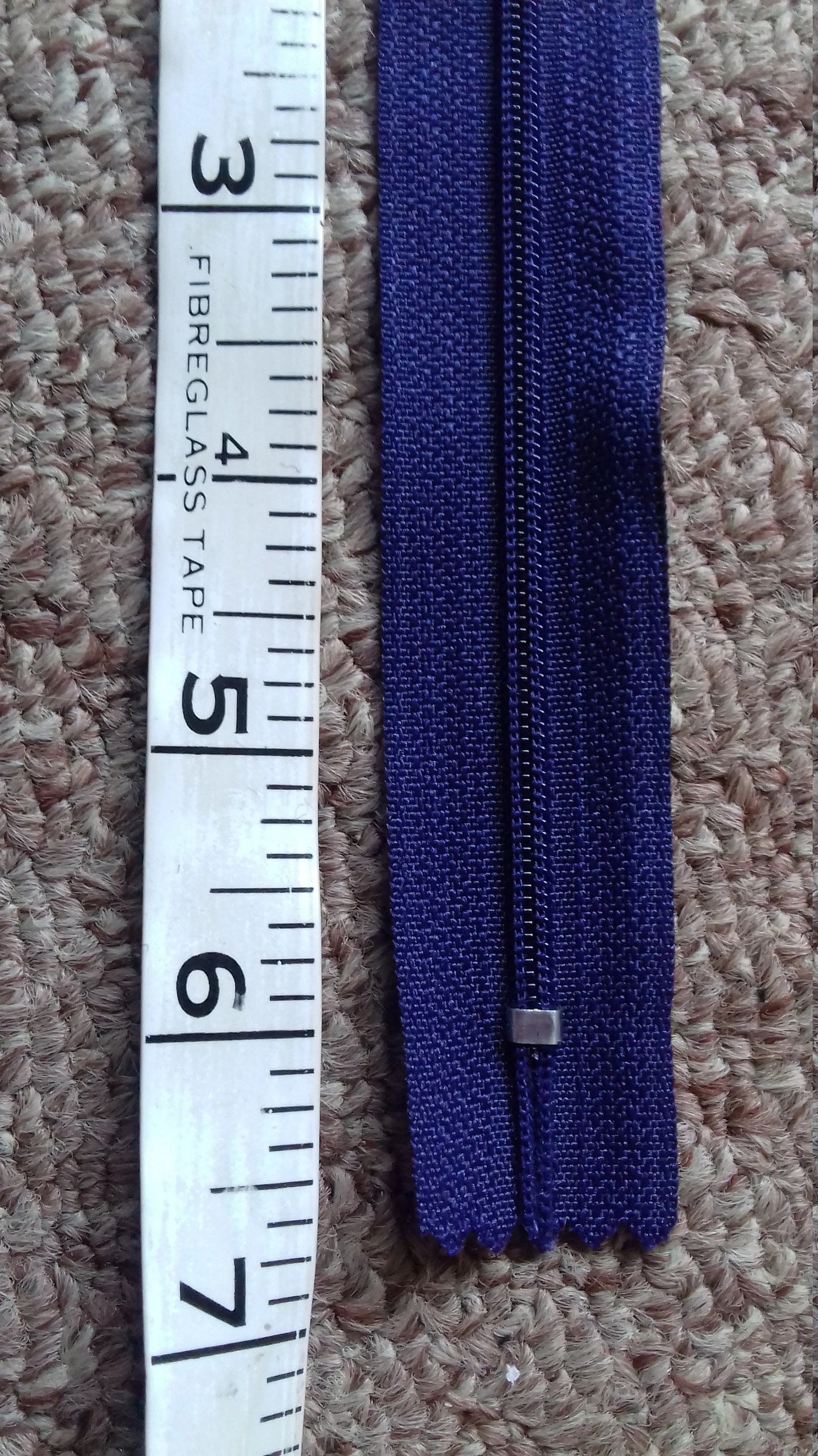 Purple nylon zip 6 inch (15cm) closed end