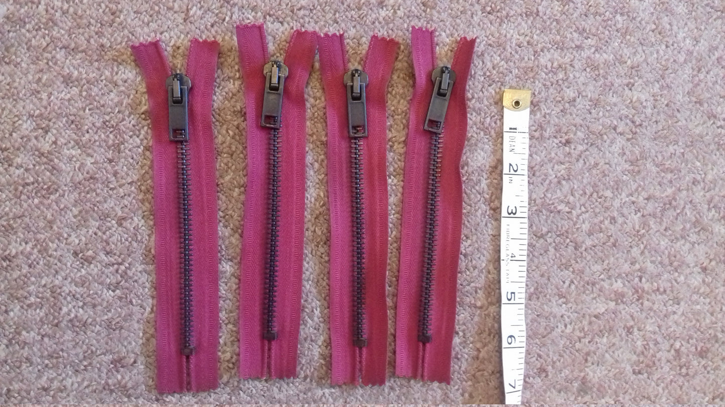 Deep raspberry zip red/burgundy chunky black metal 6 inch (15cm) closed end Size 5