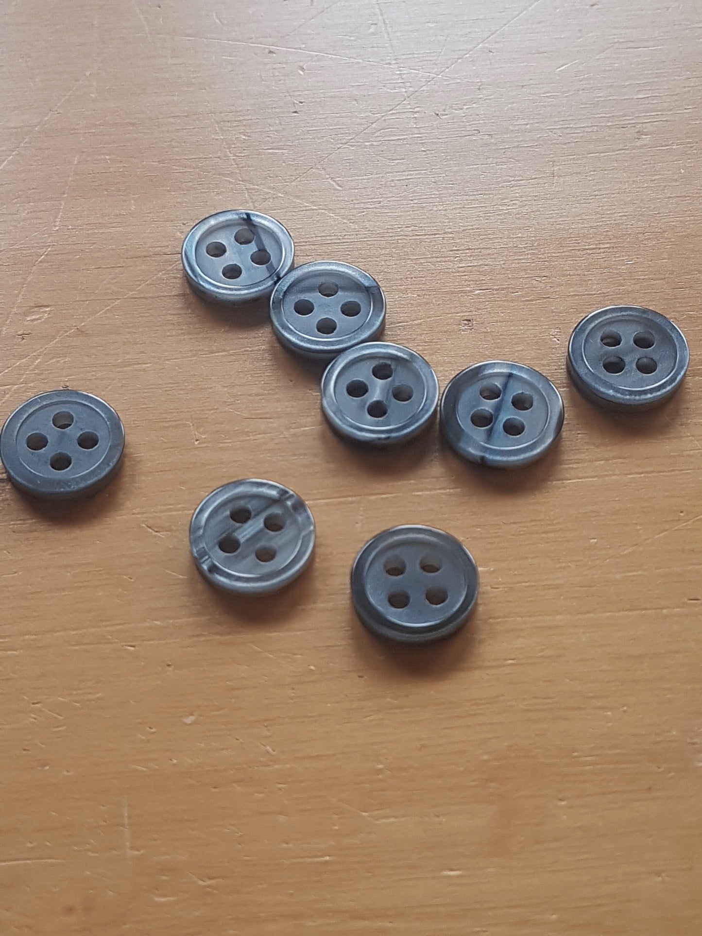 8 Round Buttons Grey Pearlised Plastic 1cm