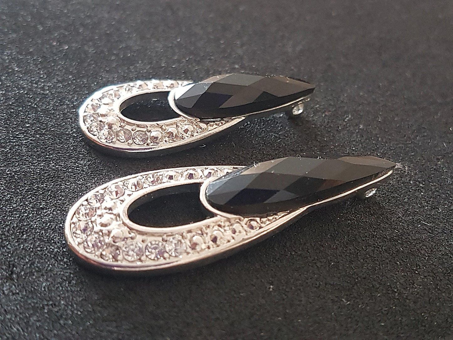 Art Nouveau Large Silver Black Diamante Preloved Upcycle Pendant for Jewellery Making 4.5cm
