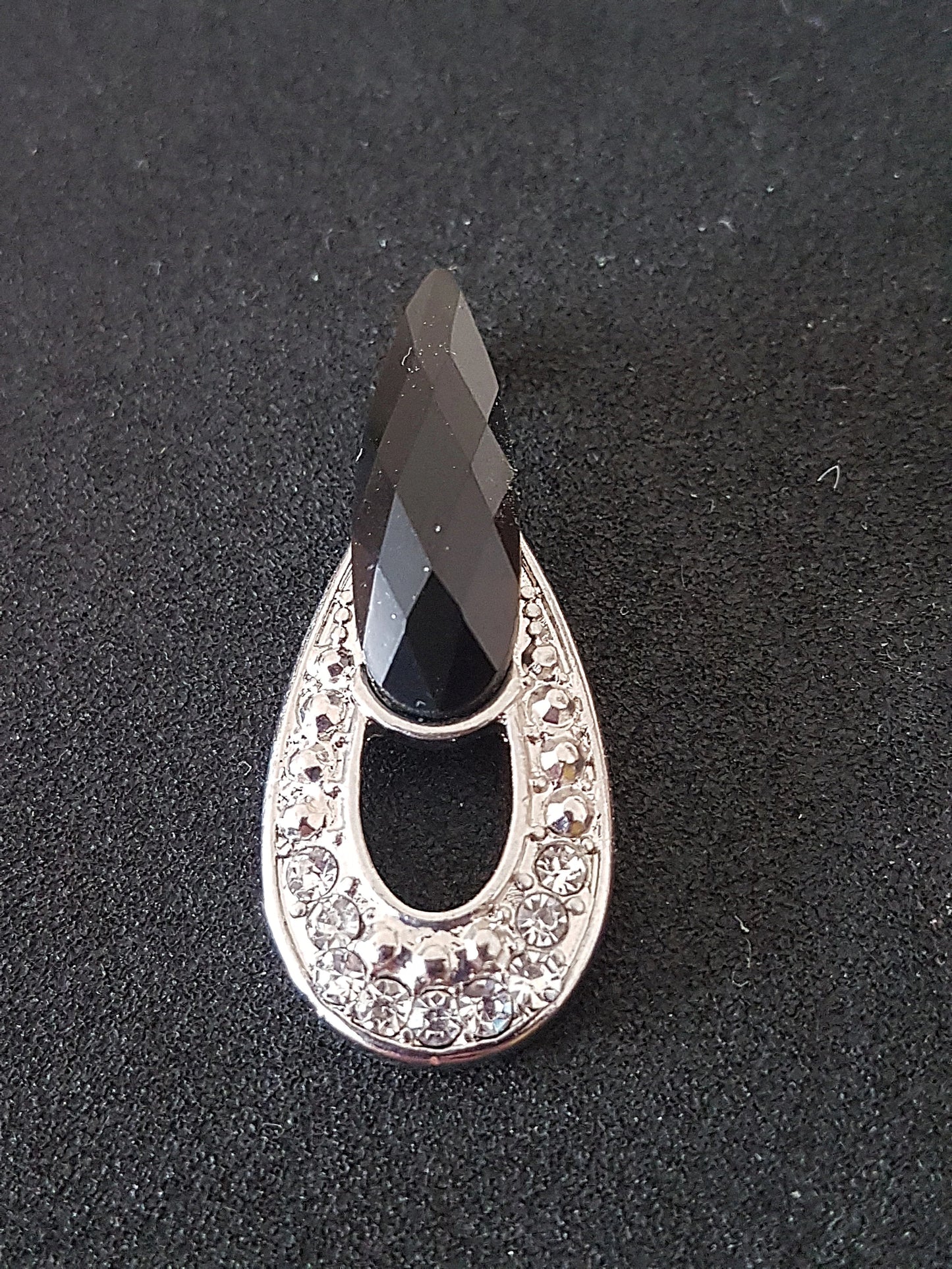 Art Nouveau Large Silver Black Diamante Preloved Upcycle Pendant for Jewellery Making 4.5cm