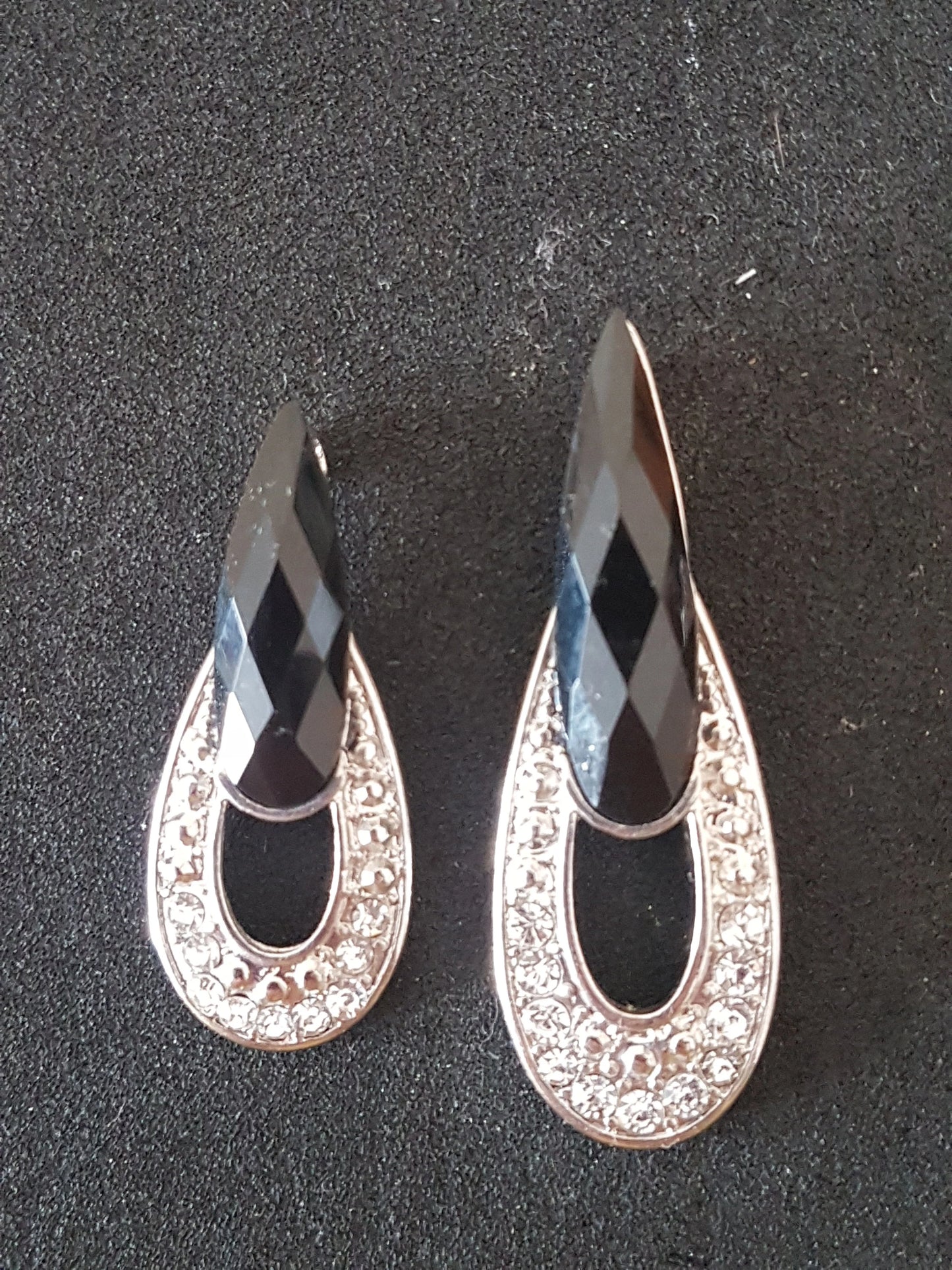 Art Nouveau Large Silver Black Diamante Preloved Upcycle Pendant for Jewellery Making 4.5cm